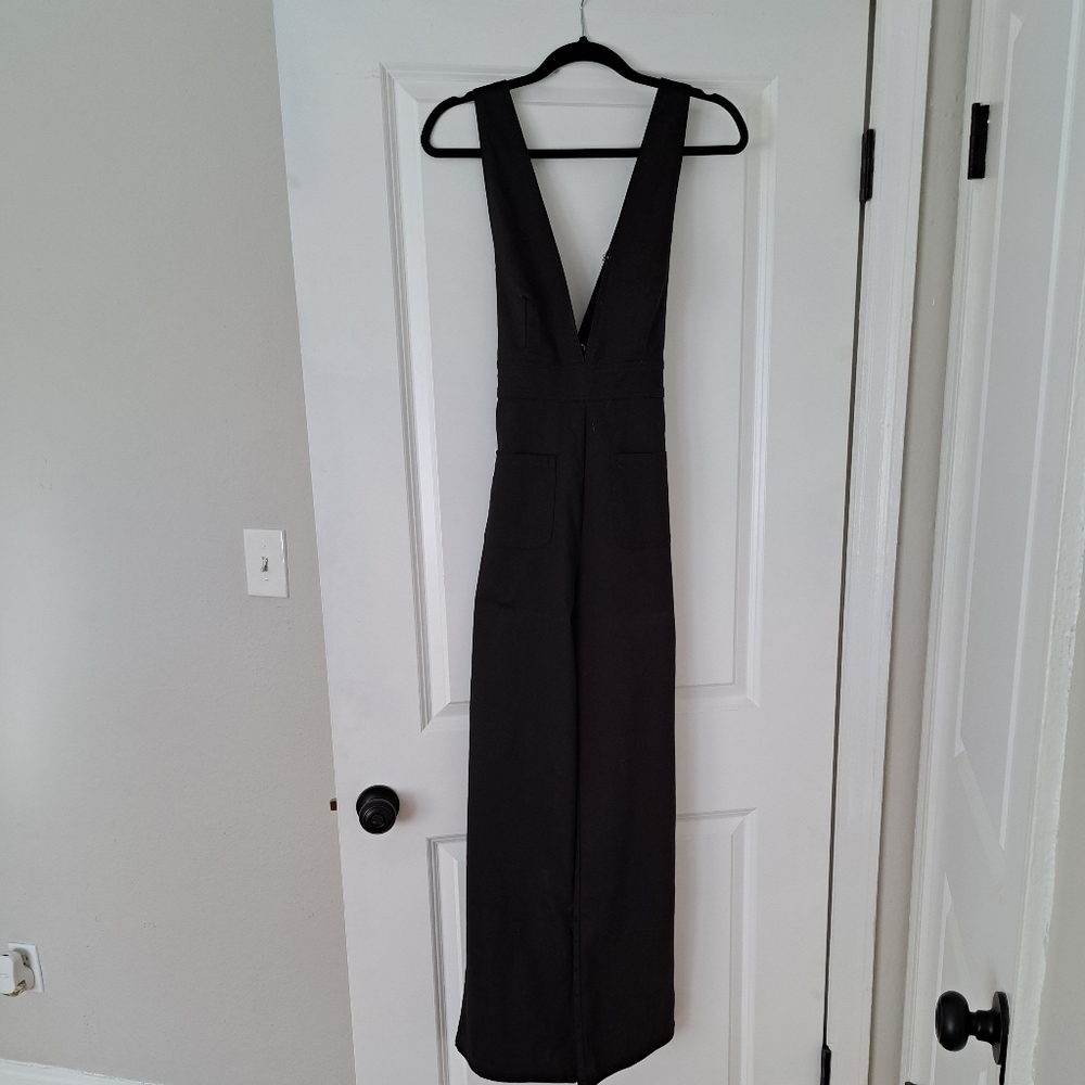 Sincerely Jules plunge-neck wide leg jumpsuit, sz S, black